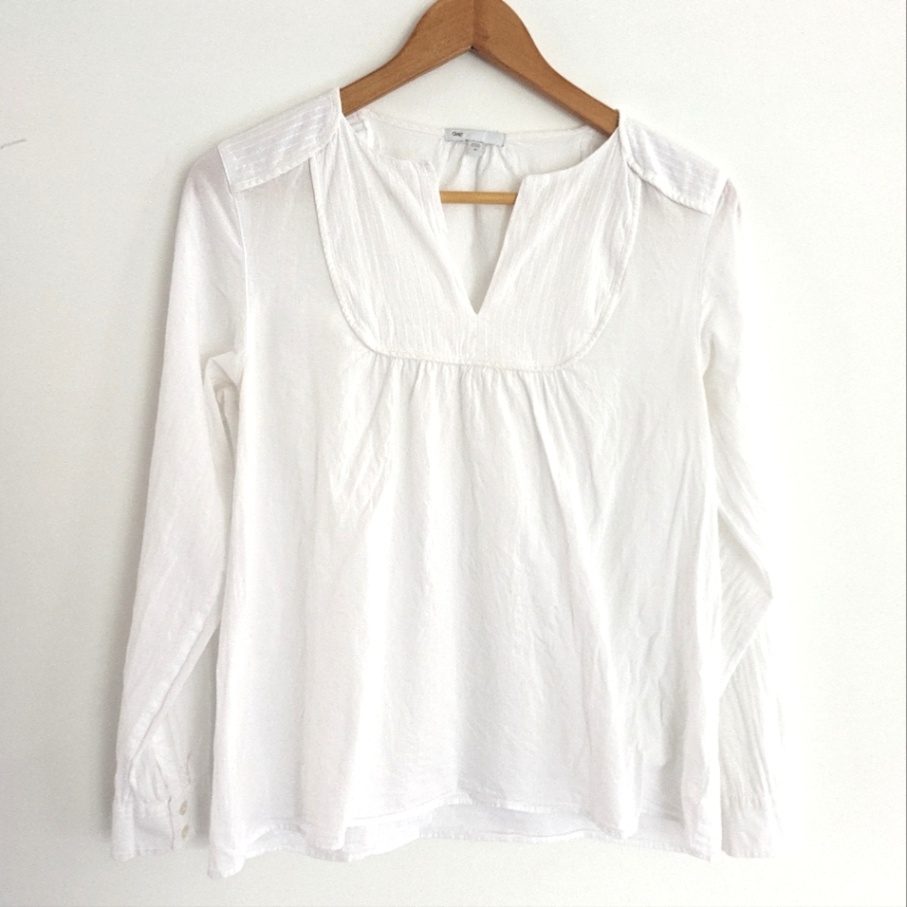 Gap White Cotton Boho Peasant Popover Blouse Size Medium